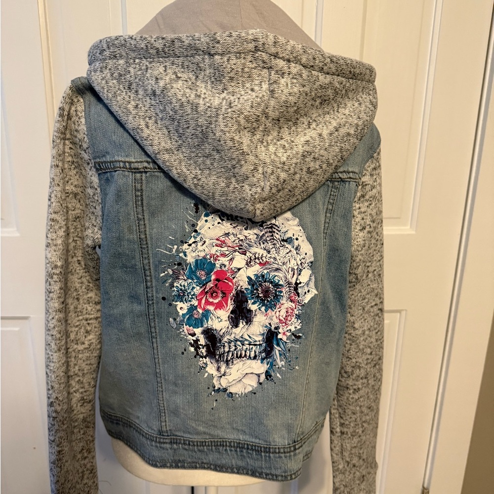 Aeropostale Denim Jacket with Floral Skull Design